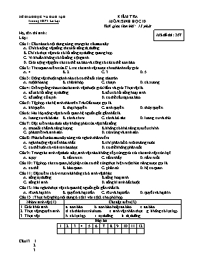 Đề kiểm tra 15 phút môn Sinh học Lớp 10 (Nâng cao) - Mã đề 357 - Trường THPT Lê Lợi
